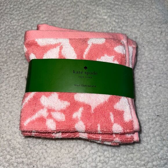 Kate Spade Pink White Floral Wash Cloth Set of 4 NWT - Picture 1 of 8
